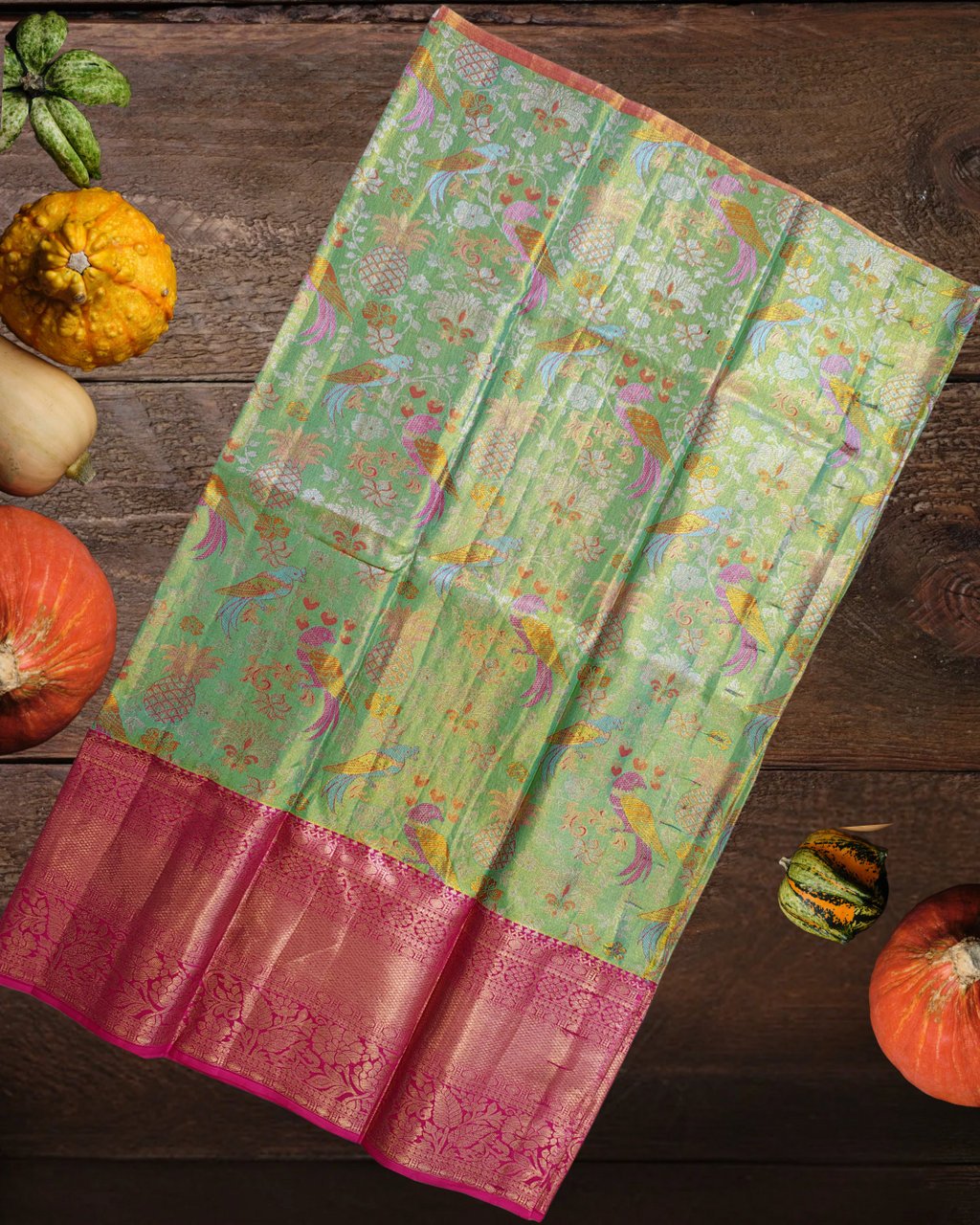 Parrot Green Dharmavaram Pattu Pavada