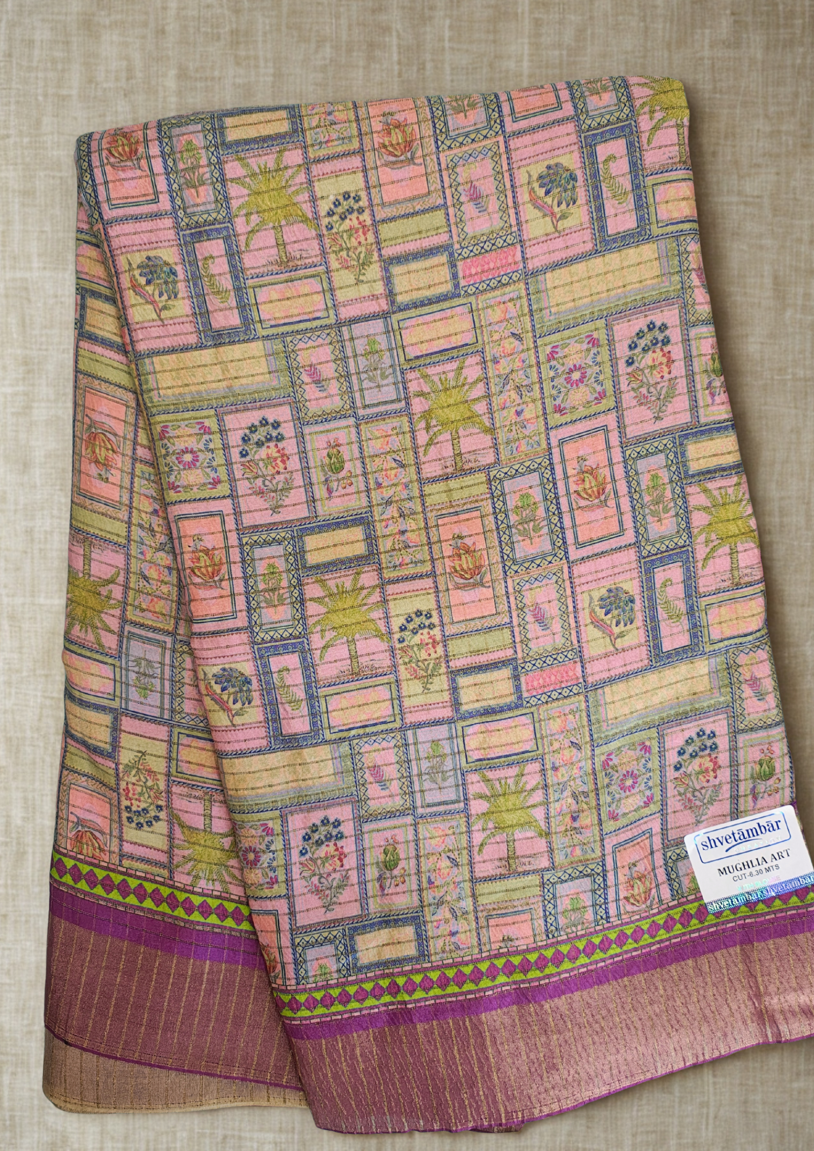 Mughalia Art Pink Heritage Silk Saree